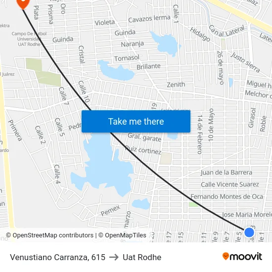 Venustiano Carranza, 615 to Uat Rodhe map