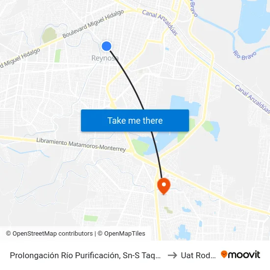 Prolongación Río Purificación, Sn-S Taqueria to Uat Rodhe map