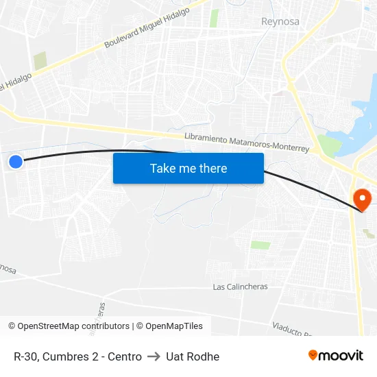 R-30, Cumbres 2 - Centro to Uat Rodhe map