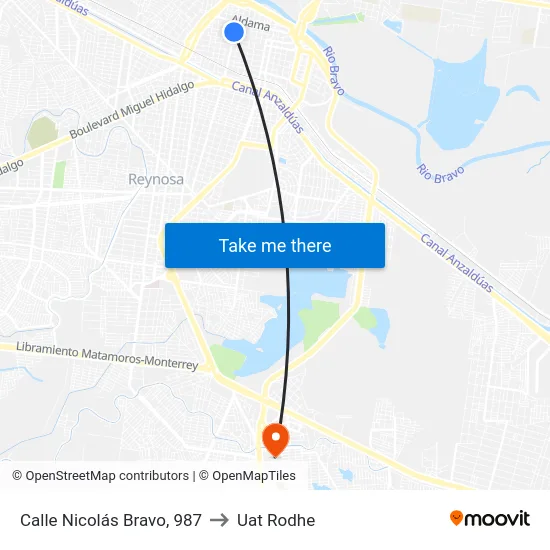 Calle Nicolás Bravo, 987 to Uat Rodhe map