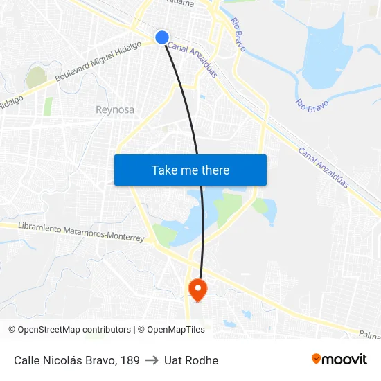 Calle Nicolás Bravo, 189 to Uat Rodhe map