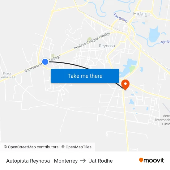 Autopista Reynosa - Monterrey to Uat Rodhe map