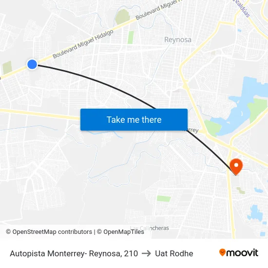 Autopista Monterrey- Reynosa, 210 to Uat Rodhe map
