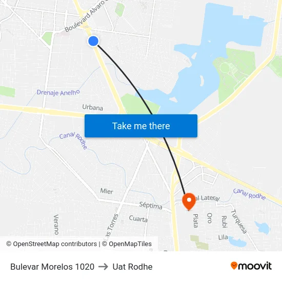 Bulevar Morelos 1020 to Uat Rodhe map