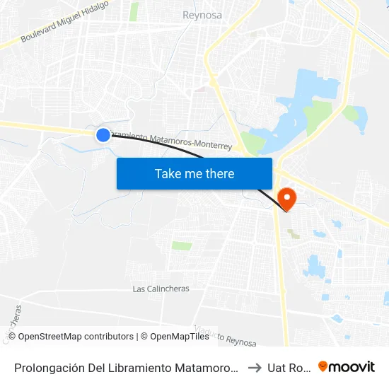 Prolongación Del Libramiento Matamoros-Monterrey to Uat Rodhe map