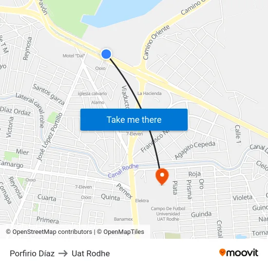 Porfirio Díaz to Uat Rodhe map