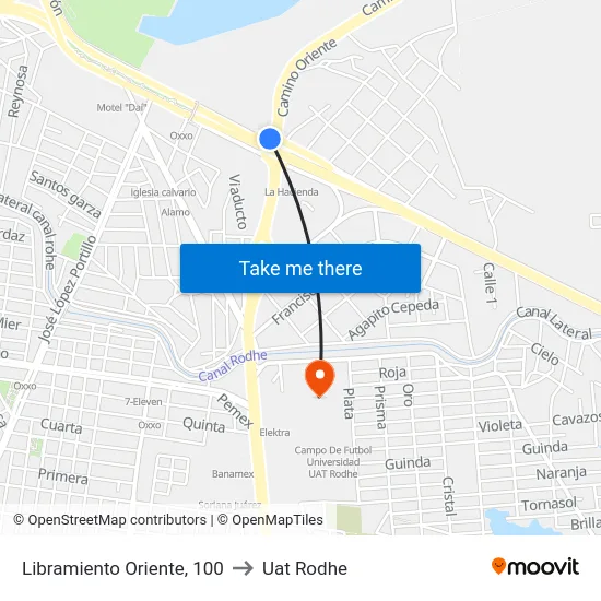 Libramiento Oriente, 100 to Uat Rodhe map