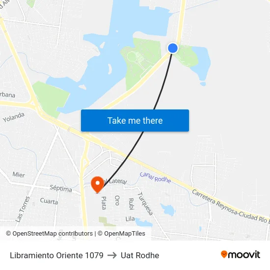 Libramiento Oriente 1079 to Uat Rodhe map