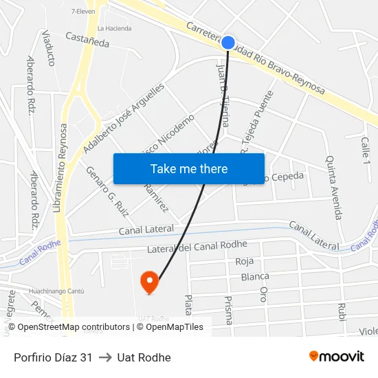 Porfirio Díaz 31 to Uat Rodhe map