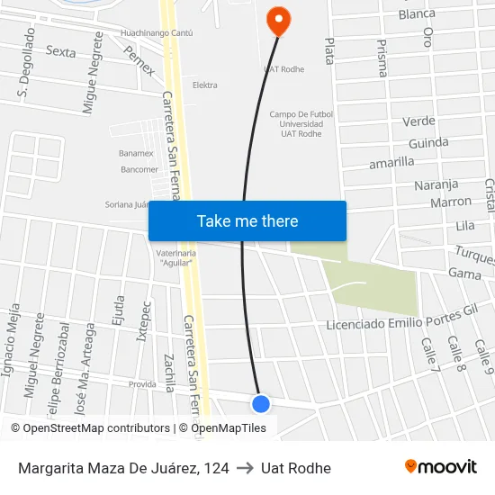 Margarita Maza De Juárez, 124 to Uat Rodhe map
