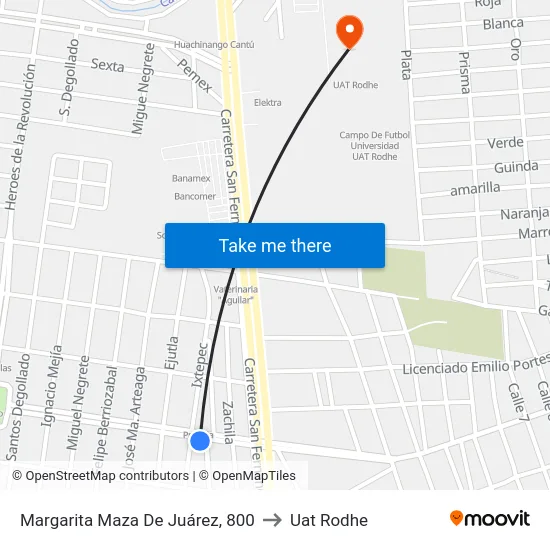 Margarita Maza De Juárez, 800 to Uat Rodhe map