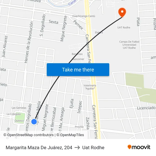 Margarita Maza De Juárez, 204 to Uat Rodhe map