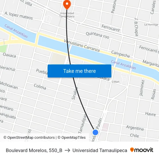 Boulevard Morelos, 550_B to Universidad Tamaulipeca map