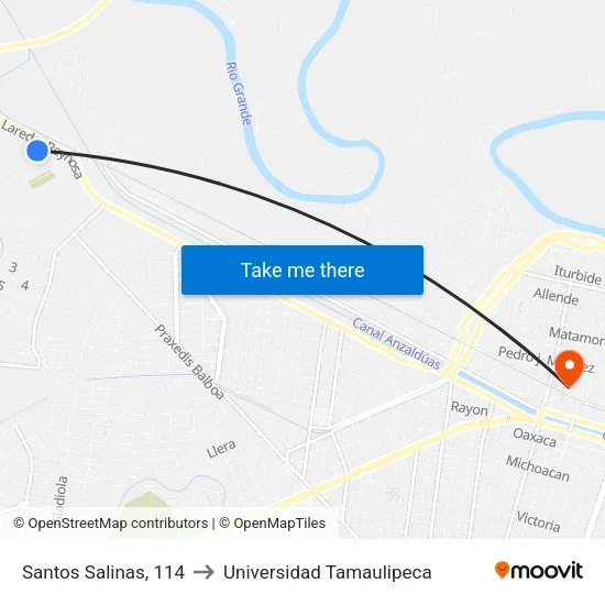Santos Salinas, 114 to Universidad Tamaulipeca map