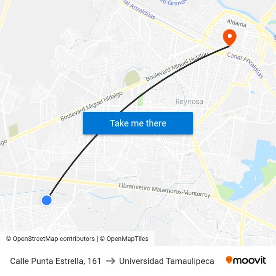 Calle Punta Estrella, 161 to Universidad Tamaulipeca map