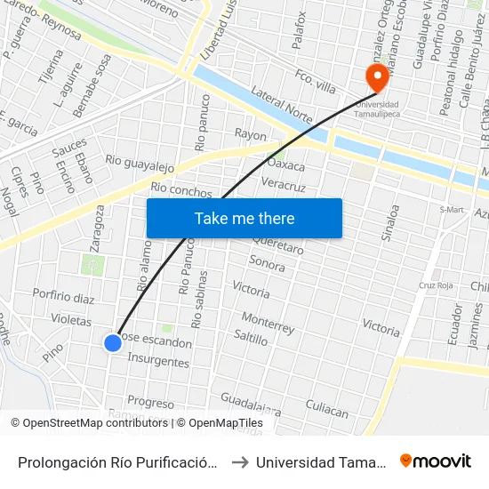 Prolongación Río Purificación, 1150_A to Universidad Tamaulipeca map