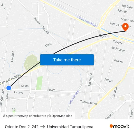 Oriente Dos 2, 242 to Universidad Tamaulipeca map