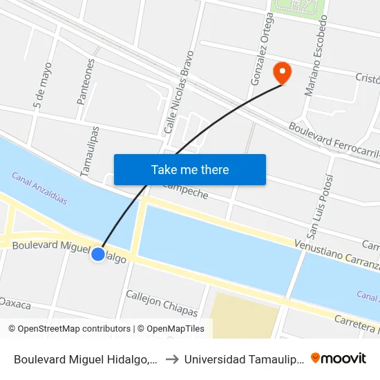 Boulevard Miguel Hidalgo, 125 to Universidad Tamaulipeca map