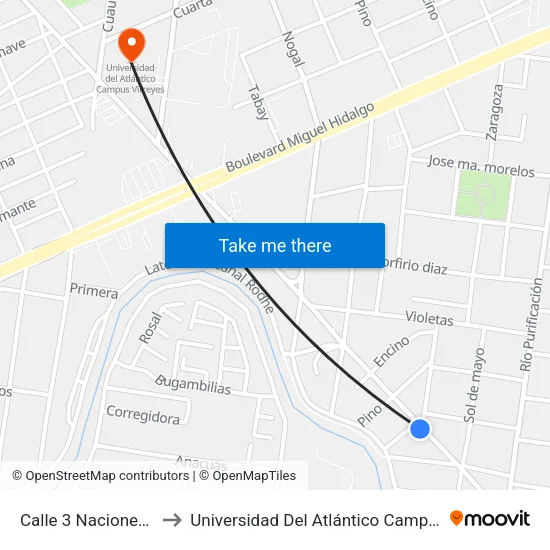 Calle 3 Naciones, 1264 to Universidad Del Atlántico Campus Virreyes map