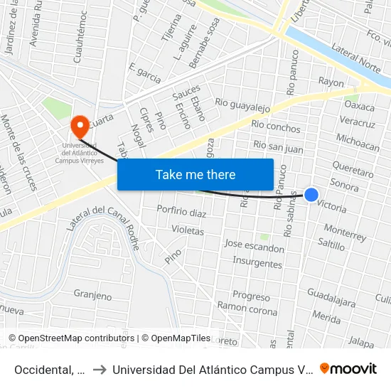 Occidental, 830 to Universidad Del Atlántico Campus Virreyes map