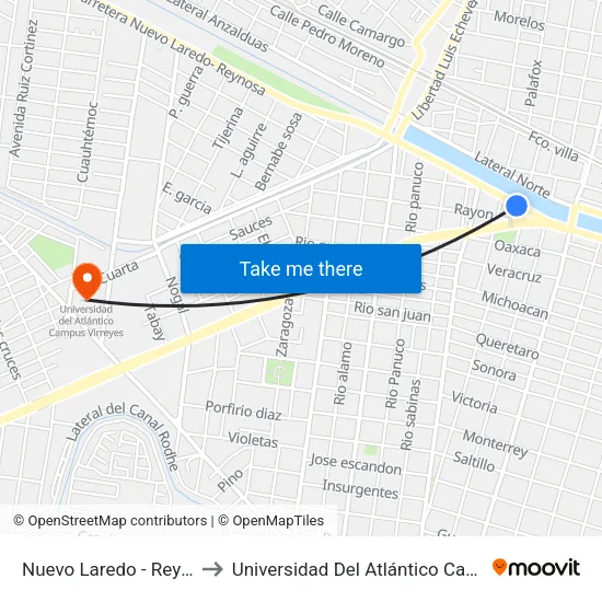 Nuevo Laredo - Reynosa, 309 to Universidad Del Atlántico Campus Virreyes map