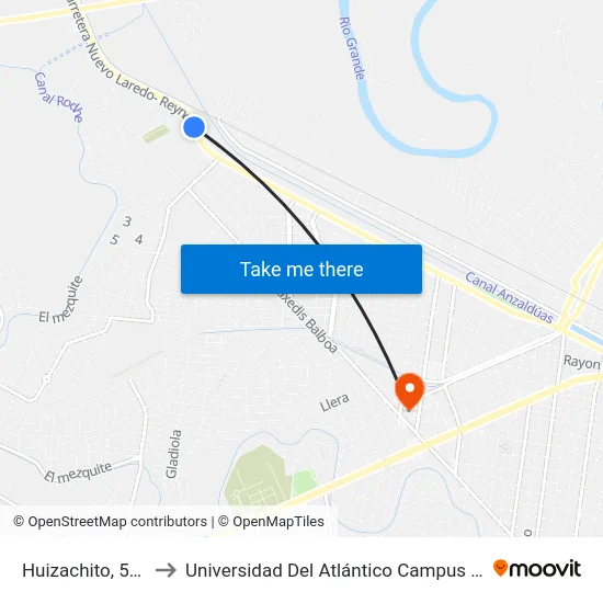 Huizachito, 500_7 to Universidad Del Atlántico Campus Virreyes map