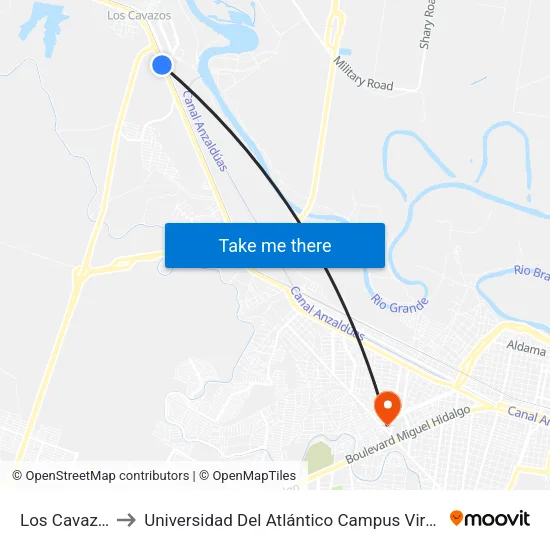 Los Cavazos to Universidad Del Atlántico Campus Virreyes map