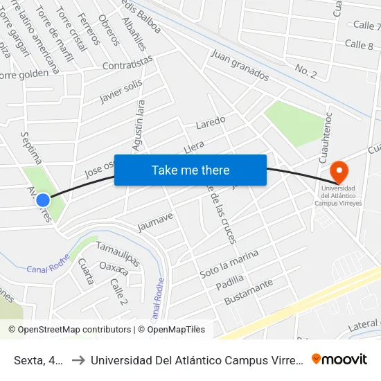 Sexta, 412 to Universidad Del Atlántico Campus Virreyes map