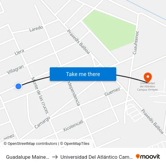 Guadalupe Mainero, 1920 to Universidad Del Atlántico Campus Virreyes map