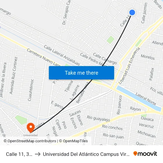 Calle 11, 307 to Universidad Del Atlántico Campus Virreyes map