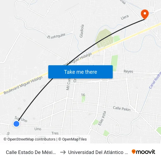 Calle Estado De México Oriente, 725 to Universidad Del Atlántico Campus Virreyes map