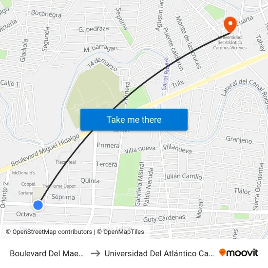 Boulevard Del Maestro, 365_B to Universidad Del Atlántico Campus Virreyes map
