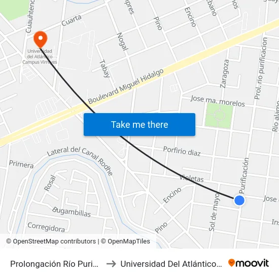 Prolongación Río Purificación, 1150_B to Universidad Del Atlántico Campus Virreyes map