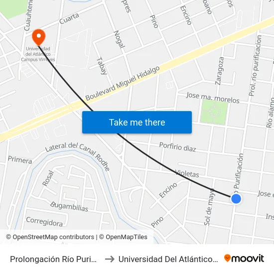 Prolongación Río Purificación, 1150_A to Universidad Del Atlántico Campus Virreyes map