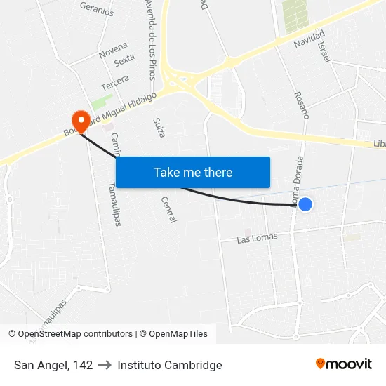 San Angel, 142 to Instituto Cambridge map