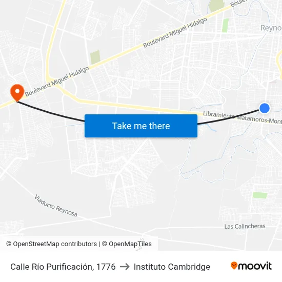 Calle Río Purificación, 1776 to Instituto Cambridge map