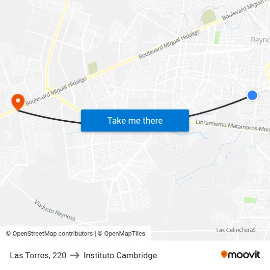 Las Torres, 220 to Instituto Cambridge map