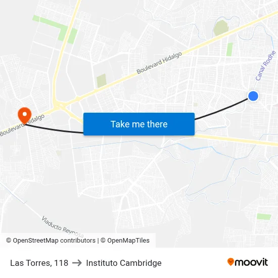 Las Torres, 118 to Instituto Cambridge map