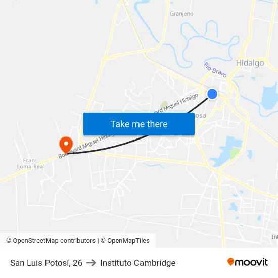 San Luis Potosí, 26 to Instituto Cambridge map