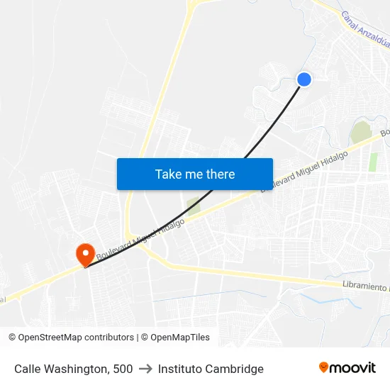 Calle Washington, 500 to Instituto Cambridge map