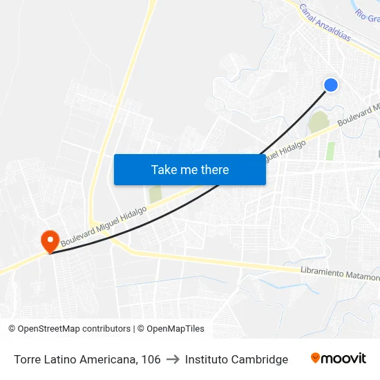 Torre Latino Americana, 106 to Instituto Cambridge map