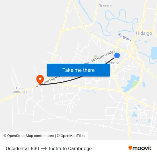 Occidental, 830 to Instituto Cambridge map