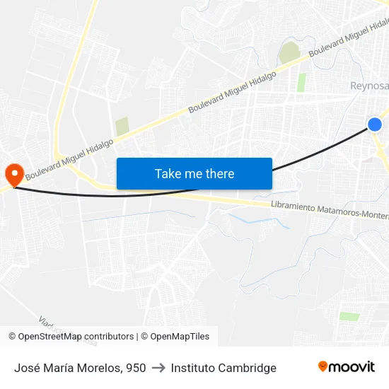 José María Morelos, 950 to Instituto Cambridge map