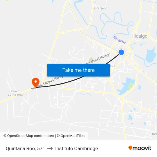 Quintana Roo, 571 to Instituto Cambridge map