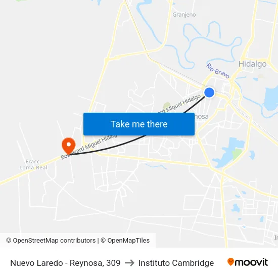 Nuevo Laredo - Reynosa, 309 to Instituto Cambridge map