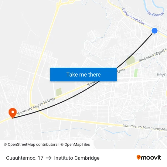 Cuauhtémoc, 17 to Instituto Cambridge map
