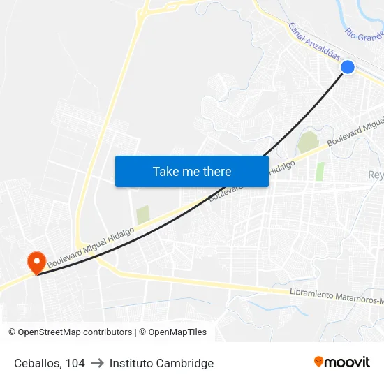 Ceballos, 104 to Instituto Cambridge map