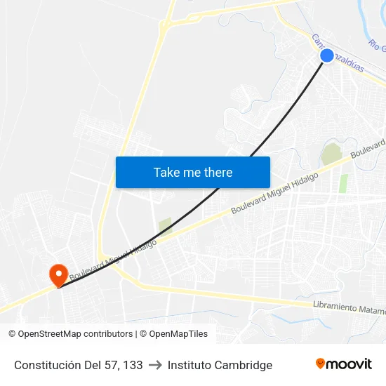 Constitución Del 57, 133 to Instituto Cambridge map