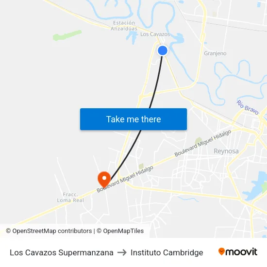 Los Cavazos Supermanzana to Instituto Cambridge map
