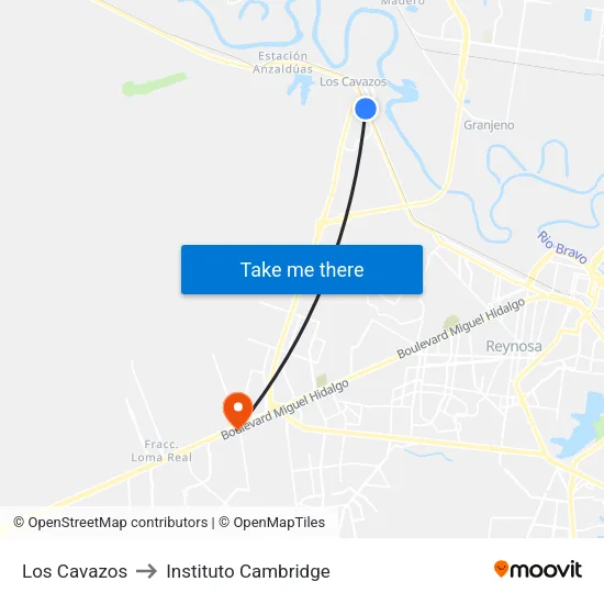 Los Cavazos to Instituto Cambridge map